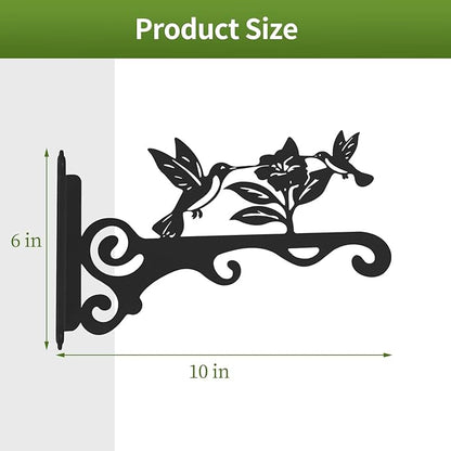 Elegant Bird Pattern Wall Hooks - 10/12/14 Inch Metal Plant Hangers for Indoor & Outdoor - Rust-Resistant Bracket for Plants, Feeders, Chimes, Lanterns (2, Black, 10 inch)