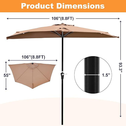 OLIXIS Half 9Ft Umbrella Outdoor Patio, Scalloped Patio Umbrella with Easy Crank, Sun Half Patio Umbrella for Balcony, Market, Garden, Khaki