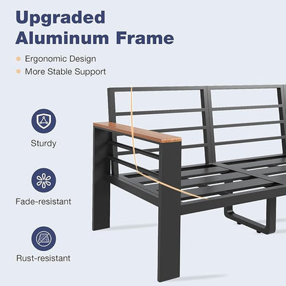 Aoxun Aluminum Patio Furniture Set with Umbrella 5 Seats, Oversized Outdoor Sectional with Washable Thick Cushions, Coffee Table and Waterproof Cover, Patio Conversation Sets for Porch, Balcony, Deck