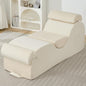 ijuicy Sleek Chaise Lounge Chair for Yoga/Exercise, Indoor Lounger with Headrest, Waist Cushion, Movable Footrest, Side Pockets, Non-Slip Bottom - High Density Sponge, Beige