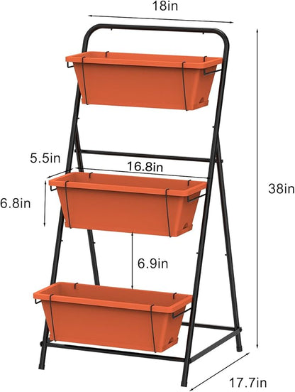 Vertical Raised Garden Bed 3 Tier Elevated Garden Planters Standing Planter Box Outdoor and Indoor for Plants Herbs Flowers Vegetables Brick Red