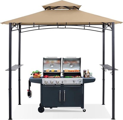 ABCCANOPY 8'x 5' Grill Gazebo Shelter, Outdoor BBQ Gazebo Canopy with LED Light (Khaki)