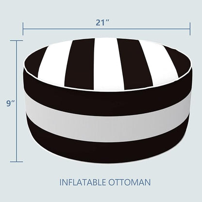 LVTXIII Outdoor Inflatable Ottoman, Fade-Resistant Round Footrest Stool D21”x H9”, Portable Patio Pouf for Garden Camping or Home Use-Cabana Black