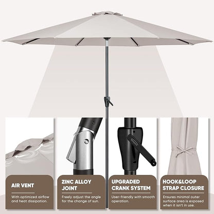 Tempera Patio Market Outdoor Table Umbrella with Auto Tilt and Crank, Large Sun Umbrella with Sturdy Pole & Fade Resistant Canopy, Easy to Set
