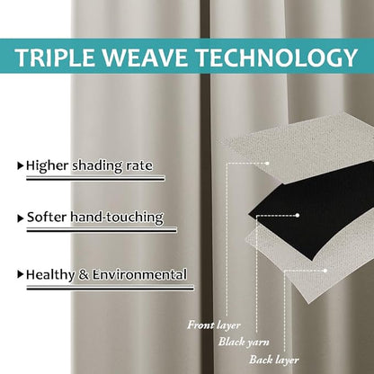 NICETOWN 2 Panels Indoor & Outdoor Curtains for Patio Waterproof, Grommet Room Darkening Thermal Insulated Indoor Window Treatments Thermal Drapes for Pergola/Bathroom, Natural, W52 x L84