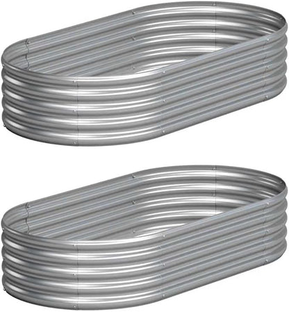 2PCS 4x2x1FT Galvanized Raised Garden Bed Kit,Vegetable Boxes-Oval Metal Flower Box,Large Planter Raised Beds Outdoor Garden for Planting,Fruit,Herb-Silver