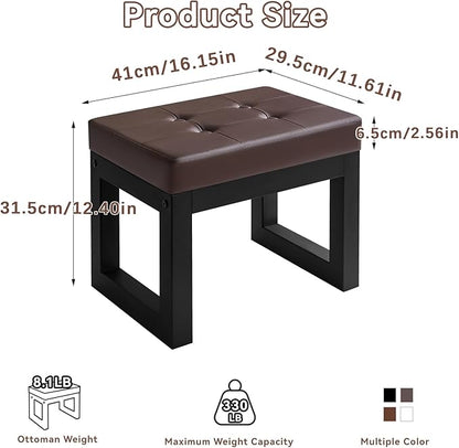 IBUYKE 16 Inch Small Foot Stool Ottoman, Rectangle PU Faux Leather Foot Rest with Padded Seat and Metal Legs, Modern Ottoman Foot Rest for Living Room Bedroom Entryway Couch, Deep Coffee WBD026K