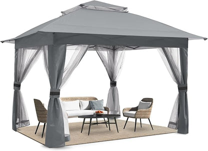 COOSHADE 13x13 Pop Up Gazebo Tent Outdoor Canopy Patio Shelter with Mosquito Netting(Grey)