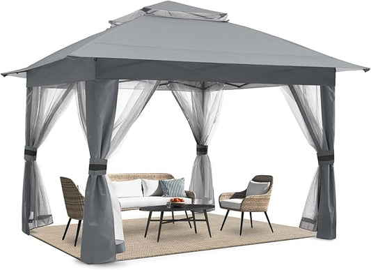COOSHADE 13x13 Pop Up Gazebo Tent Outdoor Canopy Patio Shelter with Mosquito Netting(Grey)