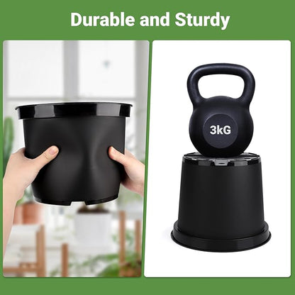 GREANER Plant Nursery Pots, 10 Inch Round Sturdy Garden Pots for Outdoor Indoor Plants, Plastic Black Seed Starting Container for Succulents, Seedlings(10PCS)