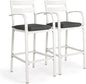 VINGLI Outdoor Bar Stools Set of 2, All-Weather Bar Height Aluminum Stools with 1.6" Thick Cushion, Rust-Proof Patio Chairs for Backyard, Poolside, Balcony & Kitchen Island (White)