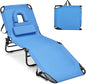 GYMAX Tanning Chair, 350lbs Beach Lounge Chair with Face Hole, Washable Pillow & Carry Strap, Adjustable Folding Chaise Lounge, Layout Lounger for Outside, Patio, Poolside, Lawn (1, Blue)