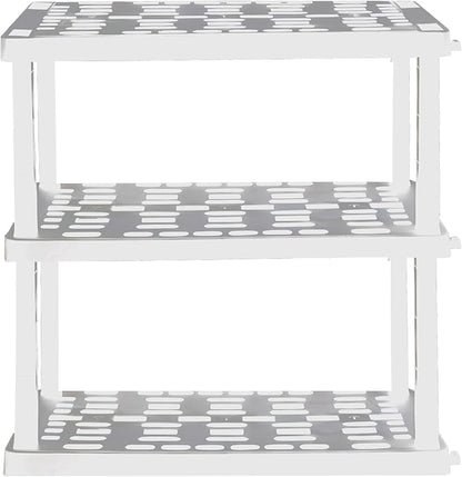 Oskar Heavy Duty Plastic Storage Shelves- for Garage, Kitchen, Bathroom Basement Kids Room, Stackable 3-Tier White, Organizer Rack for Books Shoes, Toys, Pantry, Cleaning and Closet Organization