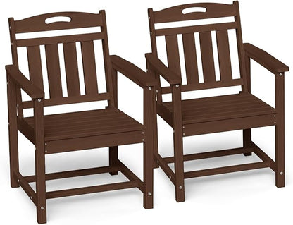 Ciokea HDPE Outdoor Patio Dining Chairs Set of 2, All-Weather Porch Chair with Wide Seat, Durable Outdoor Furniture for Backyard, Garden, Lawn & Poolside, Brown