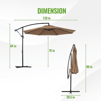 Backyard Expressions 10FT Cantilever Patio Umbrella – Outdoor Offset Hanging Umbrella with Smooth Crank, Tilt Adjustment & UV Protection – Heavy-Duty Steel Frame (Base Not Included)