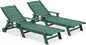 SERWALL Patio Chaise Lounge Chair Set of 2, 78'' Long 5-Positions Adjustable HDPE Outdoor Lounger for Pool, Poly Lounge Chair with Rolling Wheels & Cup Holder for Poolside, Deck, Dark Green