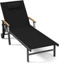 Ciokea Outdoor Lounge Chair with Pillow, 5-Position Aluminum Chaise Lounge with Wheels & Armrests, 400 lbs Heavy Duty Patio Pool Chair for Deck, Backyard, Beach & Poolside, Black