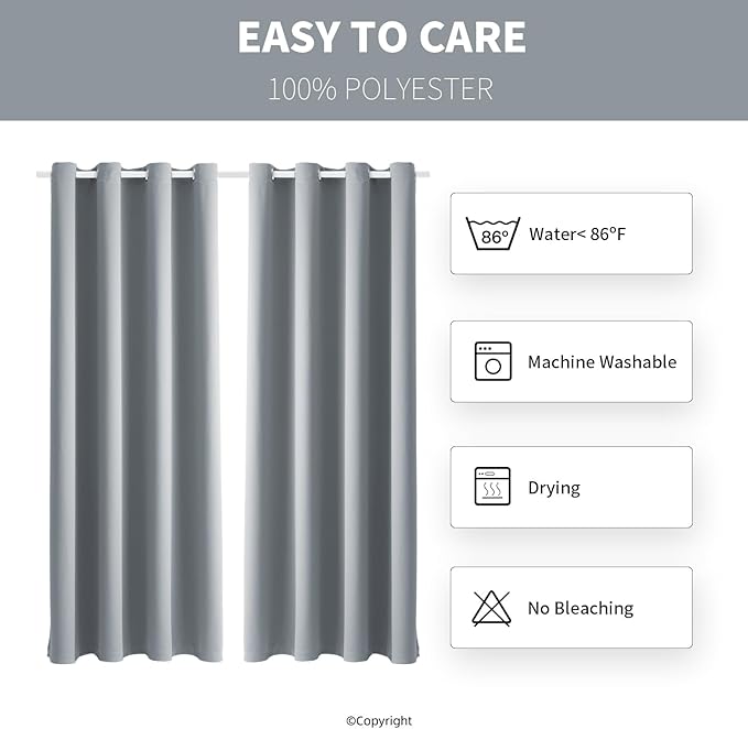 Outdoor Indoor Curtains W52 x L108 for Patio - Weather-resistant Window Panels Privacy Protect Grommet Top Thermal Insulated Home Curtain for Porch Pergola Garden (Light Gray, 2 Panels)