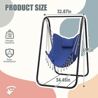 G TALECO GEAR Hammock Chair with Stand,Heavy-Duty and Rustproof Hanging Chair with Stand,Hammock Swing Chair Stand,for Indoor Outdoor Patio Yard Garden Porch (Blue)