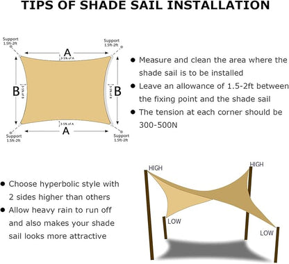 KANAGAWA 9'X12' Sand Custom Size Sun Shade Sail Rectangle UV Block Canopy Cover for Patio Backyard Lawn Garden Outdoor (Customized Available)