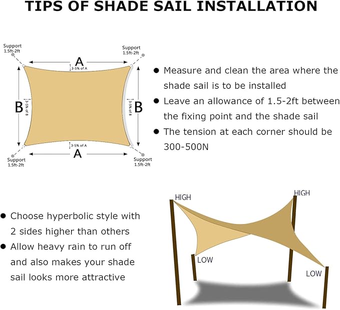 KANAGAWA 7'X10' Sand Custom Size Sun Shade Sail Rectangle UV Block Canopy Cover for Patio Backyard Lawn Garden Outdoor (Customized Available)