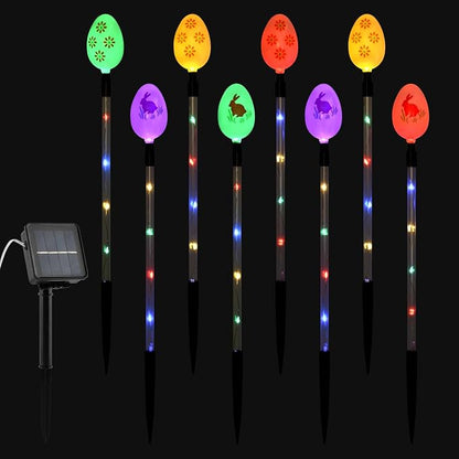8 PCS Solar Easter Eggs Stake Lights, IP65 Waterproof Multicolor Outdoor Easter Pathway Lights Auto On/Off Solar Stake Light for Lawn Landscape Yard Patio Decorations