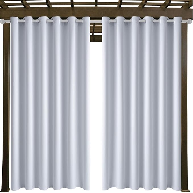 Water Proof Outside Curtains with Grommet Top for Porch, W84 x L120 Thermal Insulated Washable Light Block Outdoor Divider Drapes for Patio Gazebo Deck Pool Area Pergola Cabana (2 Panels)