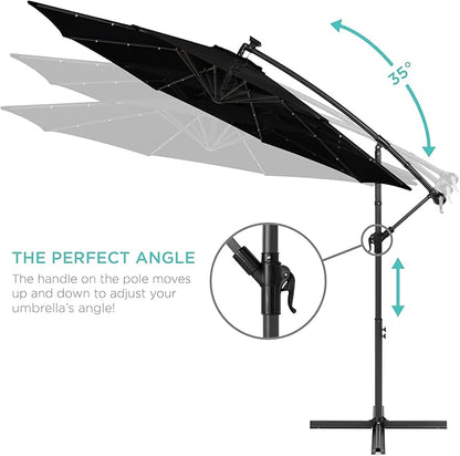 Best Choice Products 10ft Solar LED Offset Cantilever Hanging Market Patio Umbrella, 8 Sturdy Ribs, Easy Adjustment - Black
