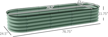 Outsunny 6.5' x 2' x 1' Galvanized Raised Garden Bed Kit, Outdoor Metal Elevated Planter Box with Safety Edging, Easy DIY Stock Tank for Growing Flowers, Herbs & Vegetables, Green
