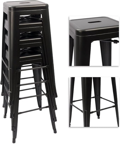 Devoko Metal Bar Stools 30" Indoor Outdoor Stackable Barstools Modern Style Industrial Vintage Counter Bar Stools Set of 4 (30 inch, Deep Black)