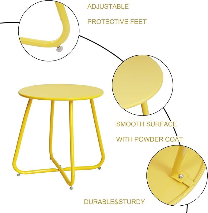Elevon E-Coated Steel Side Table Weather Resistant Outdoor 17.5” Round End Table Accent Table for Bistro Balcony