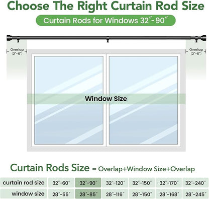 Time Forest Black Curtain Rods for Windows 48 to 84 Inch (4-7 Feet), 1 Inch Diameter Adjustable Heavy Duty Curtain Rod, Modern Style Indoor Outdoor Window Drapery Rods with End Caps, Size 32"- 90"