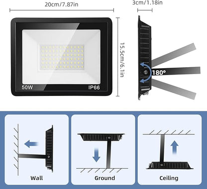 50W Flood Lights Outdoor,8000LM Bright LED Work Light,IP66 Waterproof Outside Lights for Yard with Switch and 6.5FT Plug,6500K Daylight White Outdoor Yard Light for Garage,Garden,Stadium(4Pack)