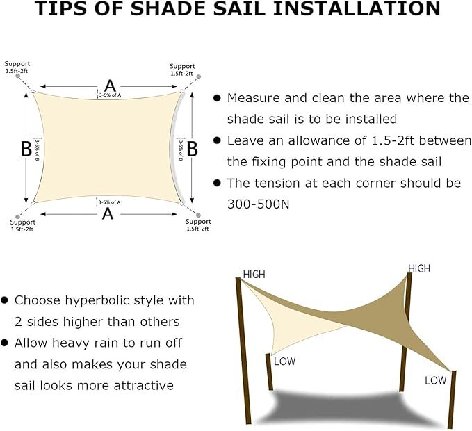 KANAGAWA 7'X12' Cream Custom Size Sun Shade Sail Rectangle UV Block Canopy Cover for Patio Backyard Lawn Garden Outdoor (Customized Available)