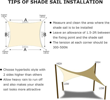 KANAGAWA 16'X18' Cream Custom Size Sun Shade Sail Rectangle UV Block Canopy Cover for Patio Backyard Lawn Garden Outdoor (Customized Available)