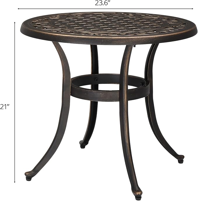 Side Table, 24-Inch Round Cast Aluminum Outdoor Patio Table in Bronze