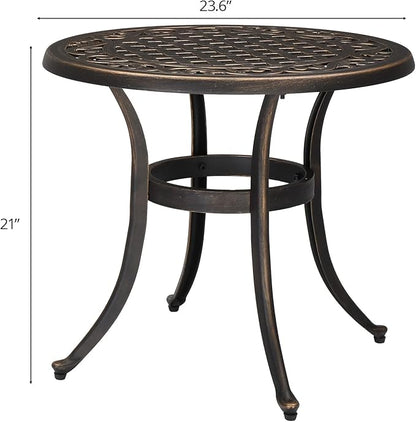 Side Table, 24-Inch Round Cast Aluminum Outdoor Patio Table in Bronze