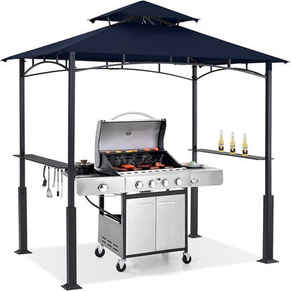 ABCCANOPY 8x5 Grill Gazebo - Outdoor BBQ Canopy Shelter with Led Light for Patio Backyard Grilling (Navy Blue)