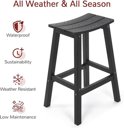 Stoog All-Weather Bar Stools Set of 4, 28" Height Outdoor Bar Stools, Low Maintenance, for Patio, Deck, Kitchen Counter, and Garden, Black