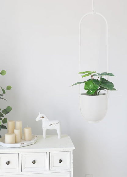 Boho Hanging Planter for Indoor Outdoor Plants Modern Wall and Ceiling Hanging Plant Basket Holder Hanger for Vines Succulents Ferns Room Decor(White)