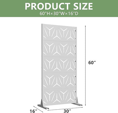 Casaphoria Metal Privacy Screen Outdoor, 60" H x 30" W Freestanding Decorative Privacy Screen for Patio Deck Balcony Garden with Stable Base, White-Star