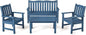 Stoog 4-Piece Patio Furniture Set, All-Weather HIPS Outdoor Dining Set, Includes 1 Bench, 2 Chairs, 1 Coffee Table, Blue