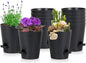 12 Pack 4 Inch Self Watering Plant Pots with Drainage and Saucers，Plastic Flower Pots for Indoor and Outdoor Plants, Nursery Planters for Houseplants and Herbs Black, 4 inch 12pcs