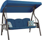 3-Seat Outdoor Porch Swing with Stand, Patio Swing with Canopy, 2 in 1 Porch Swing Bed & Patio Swing Chair for Adult w/Extra Pillows and Cup Holder for Yard (Blue)