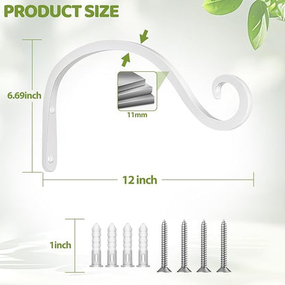 BOLITE Plant Hangers Outdoor Indoor, 12 Inch Wall Plant Hooks, Metal Bird Feeder Hanger for Hummingbird Feeders, Planters, Lanterns, Wind Chimes, Home Decor, 2 Pack, White, Gifts for Women Men