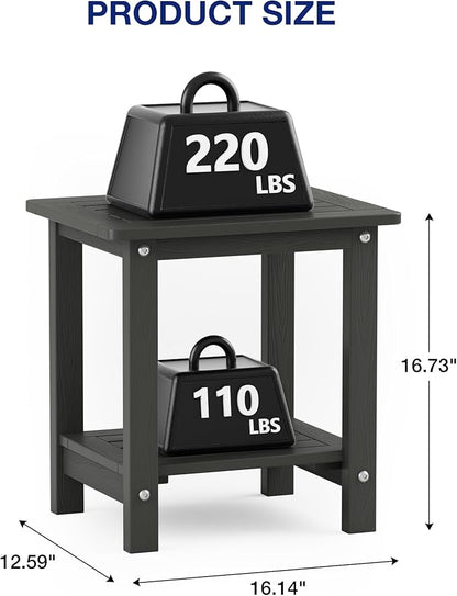 Patio Side Table Set of 2, 16-Inch Dark Grey HIPS Outdoor End Tables