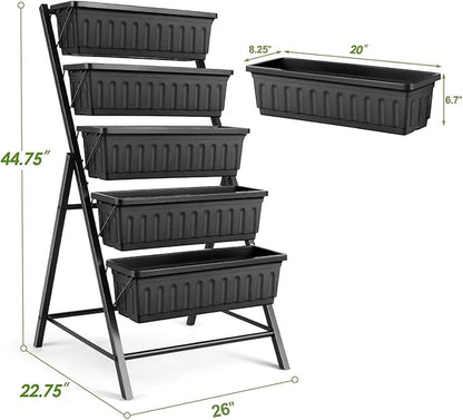 SEJOV 2 Pack Vertical Raised Garden Bed, 5 Tiers Elevated Planter Box for Herbs Vegetables Flowers, Graden Vertical Planter with Drainage System for Patio Balcony Garden Outdoor Indoor Plants, Black