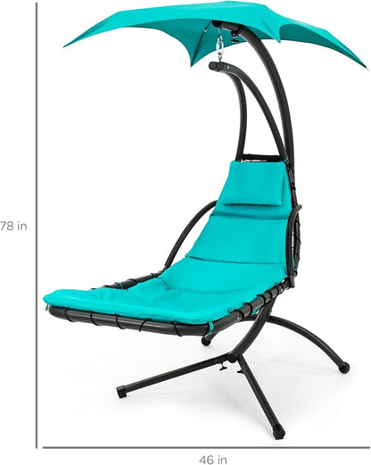 Best Choice Products Outdoor Hanging Curved Steel Chaise Lounge Chair Swing w/Built-in Pillow and Removable Canopy - Teal