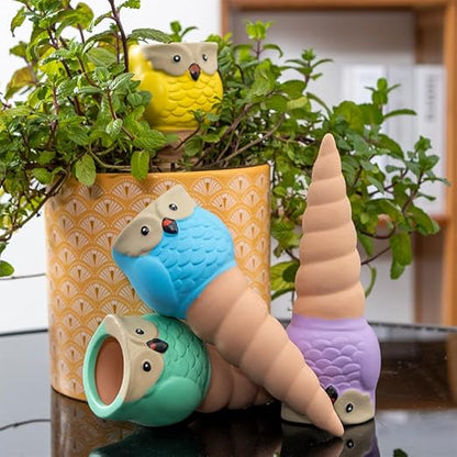 4 Pack Terracotta Watering Spikes, Vacation Self-Watering Planters Devices - Continuous Moisture with Slow Release Watering System - Perfect for Indoor Outdoor Plants (Owl Shape)
