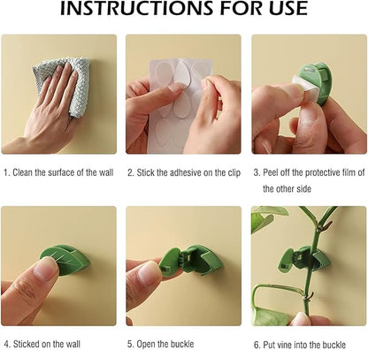 100 Pcs Plant Climbing Wall Fixture Clips Self-Adhesive Hook Vines Traction Clips Invisible Holder Garden Green Leaf Simulation Self-Adhesive Hook Wire Fixing Supporting
